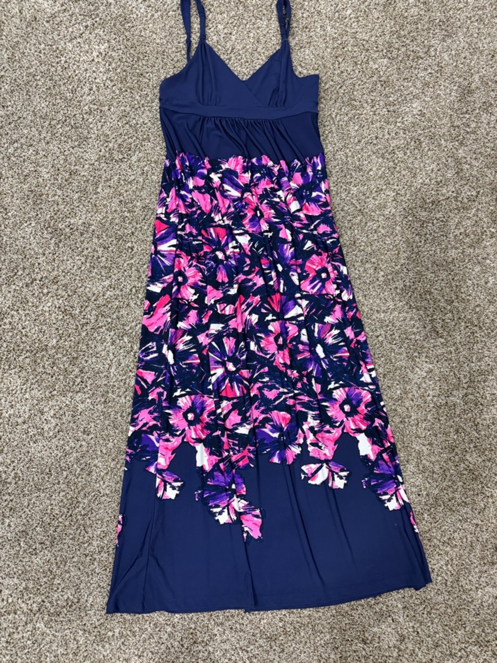 Navy Floral Maxi Dress with Pink & Purple Print BCBGMAXAZRIA size large